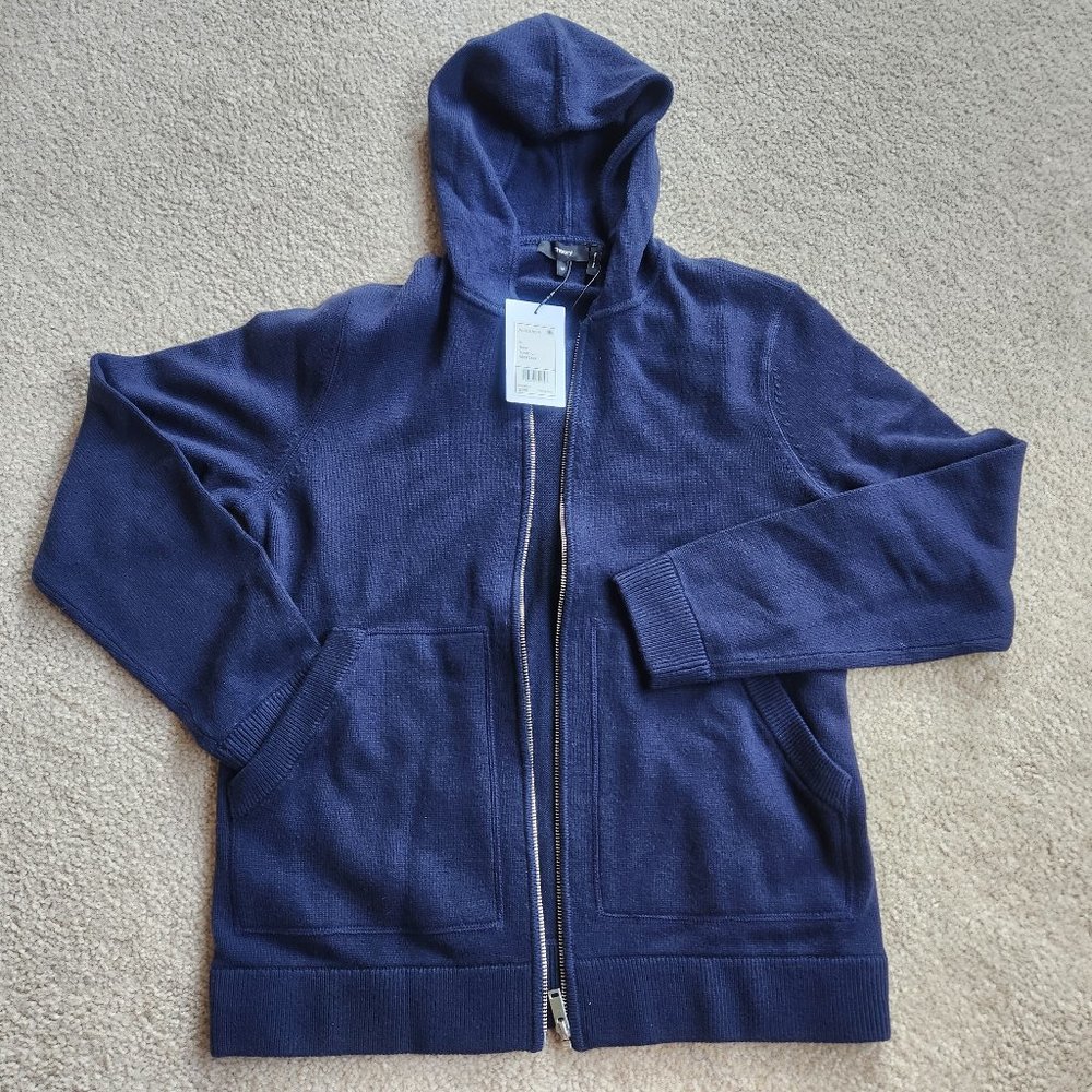 NWT Theory Wool-Cashmere blend hoodie Navy medium